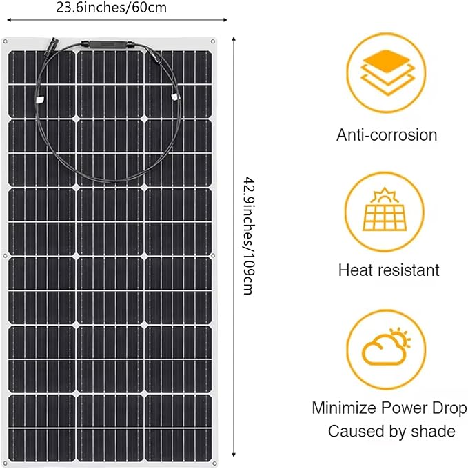 Flexible Solar Panel Waterproof Monocrystalline Lightweight Solar Panel 2pcs 400 Flexible Bendable 12V Monocrystalline Off-Grid for RV Boat Cabin Van Car and Caravan RV Boat Camper(Color:White)