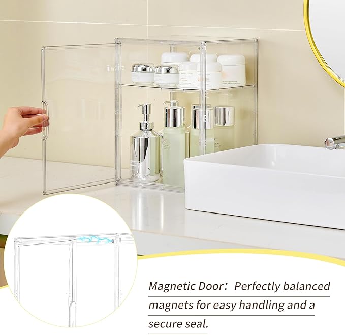 Acrylic Display Case 2 Tier Clear Plastic Stackable Storage Bins with Magnetic Lids Figure Display Case for Collectibles Cosmetic Acrylic Box 2 Pack LXLXXL