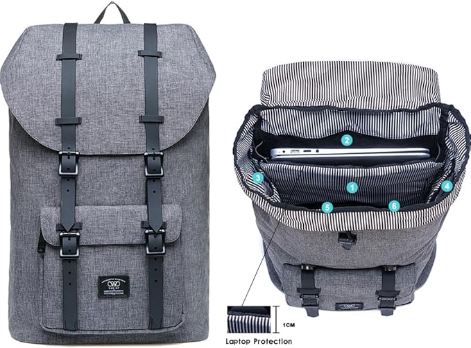 KAUKKO Laptop Outdoor Backpack College Schoolbag Bookbag Travel Hiking Rucksack fits 15-Inch Laptop