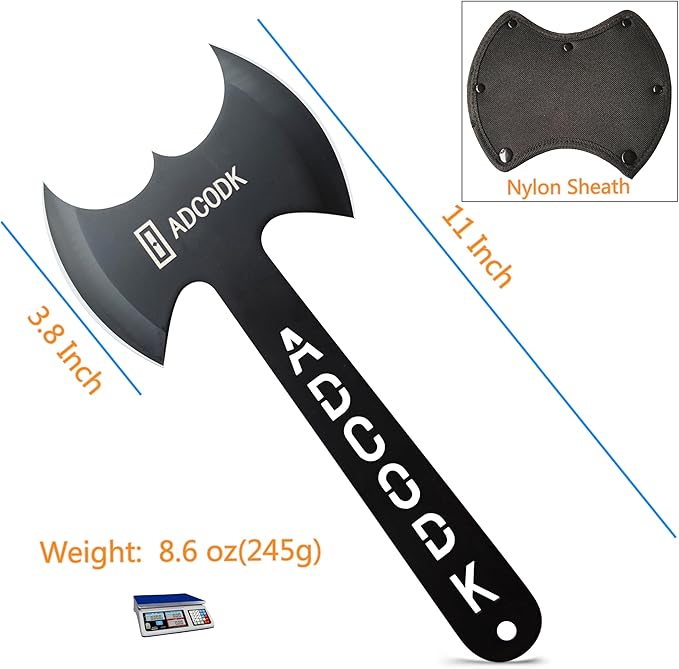 Throwing Axes and Tomahawks with Black Coated Letter Handle 11 inch Full Tang Double Bit Throwing Axe Set with Sheath Viking Axe Throwing Game for Recreation and Competition