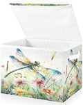 senya Baskets Collapsible Storage Bins with Lids Dragonfly Wildflowers Painting Storage Boxes Clothes Baskets for Organizing B06D22020