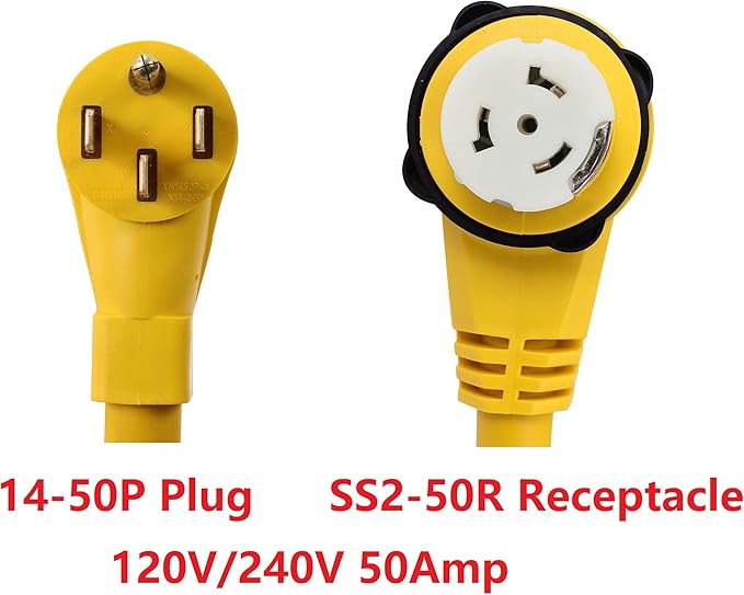 ONETAK 14-50P to SS2-50R 1.5FT Right Angle 90 Degree 120V/240 50 Amp 4 Prong Male to Twist Lock Receptacle Generator RV Marine Shore Boat Extension Cable Power Cord Adapter