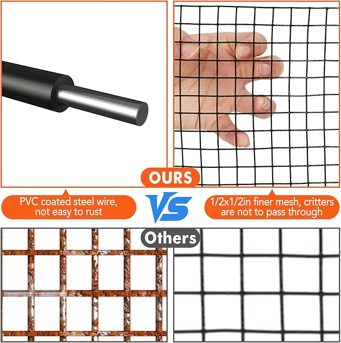 6In x 100Ft 1/2-Inch Grid Solar Panel Bird Guard Kit | Heavy-Duty PVC Coated Mesh with 100 Fastener Clips 100 Cable Ties Gloves &amp Pliers for Bird &amp Critter Control
