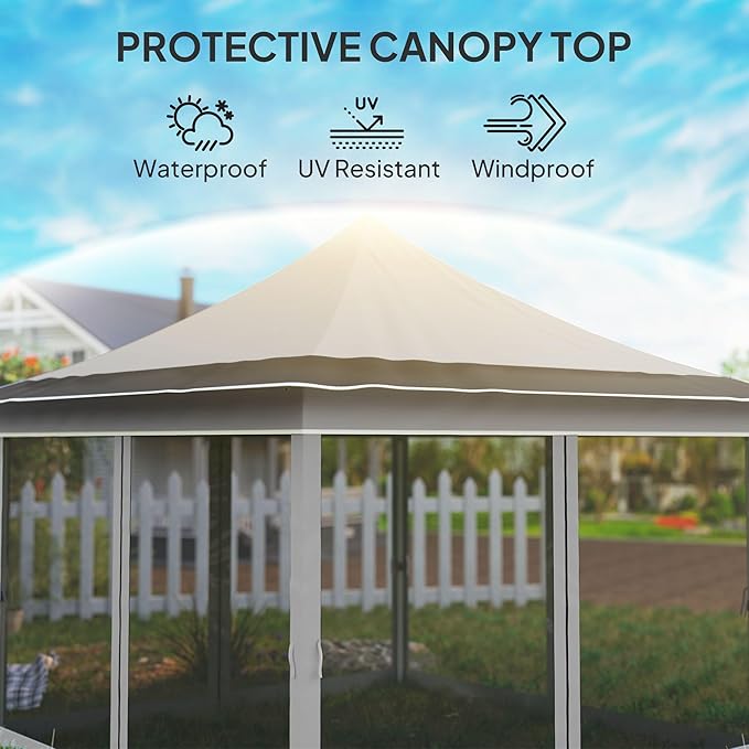 12x12 Heavy-Duty Canopy Pop Up Tent Featuring Breathable Mesh Netting UPF50+ UV Protection Portable Carry Bag Light Gray