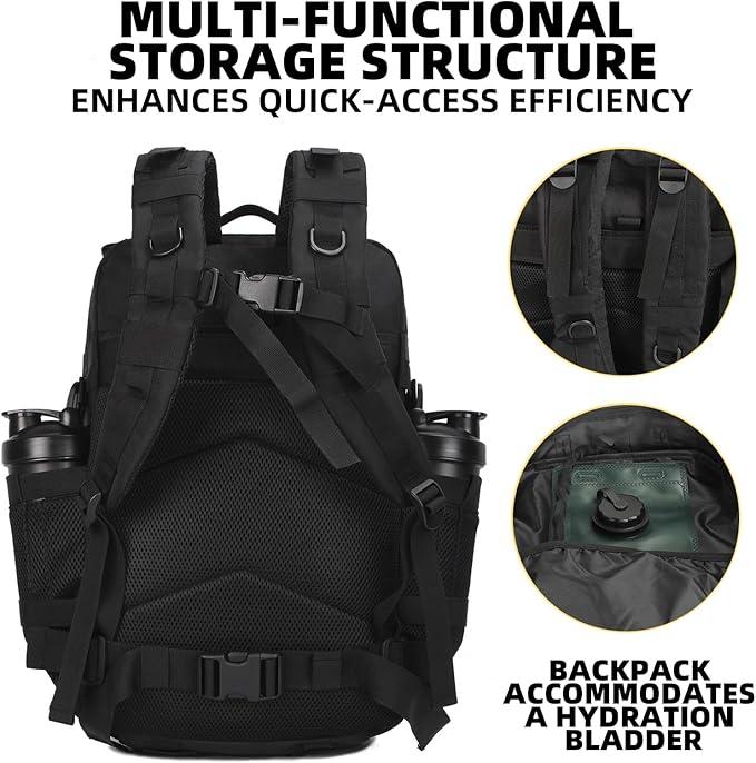 J.SH 45L Large Military Tactical Backpack for Men EDC MOLLE Backpack 900D Oxford Nylon 3-Day Assault Rucking Pack Heavy-Duty Tactical Gear for Outdoor HikingGym Rugged Survival&ampBug Out Bag-B