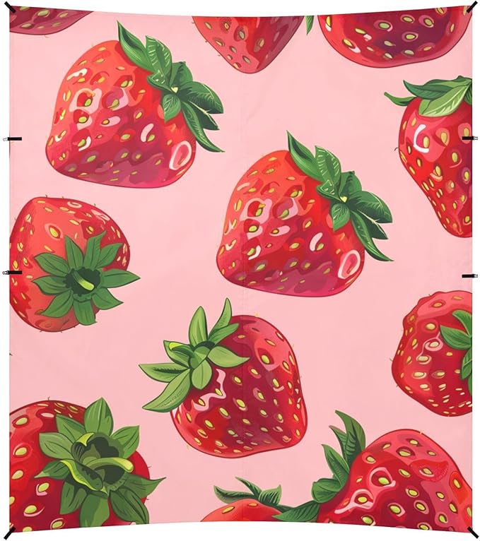 ALAZA Cute Strawberry Patterns on Bright Pink Beach Tent Sun Shelter Portable Canopy Sunshade for Outdoor Camping Picnics Backyard Fun 10x9 ft