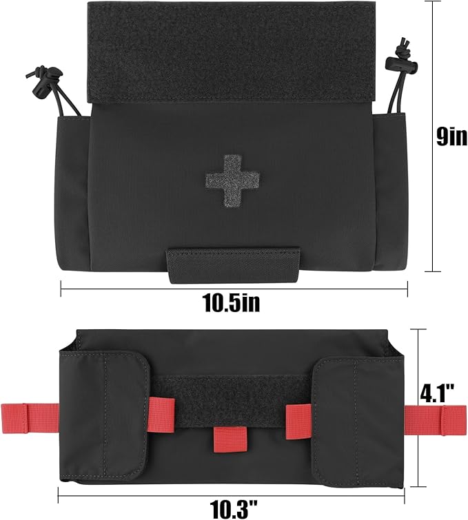 PETAC GEAR Tactical First Aid Drop Dump Pouch Micro Medical Trauma Roll Up Drop Pouch EMT IFAK Sub Abdominal Carrying Bag with Hook-N-Loop(BK)