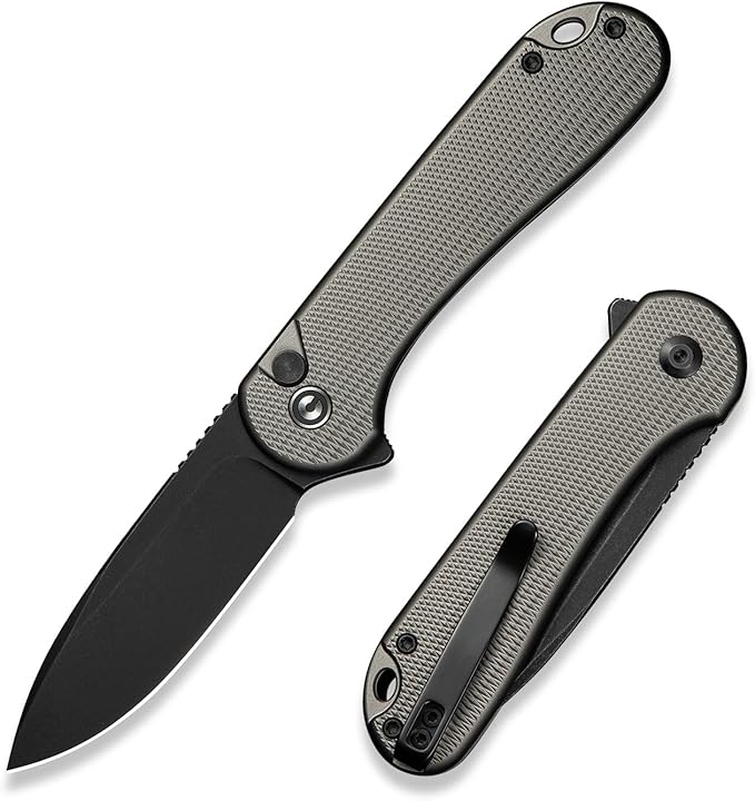 CIVIVI Elementum II Pocket Folding Knife 2.96 Nitro-V Steel Blade Aluminum Handle Knife with Deep Carry Pocket Clip for EDC Camping Hiking Hunting C18062PD-1 Gray