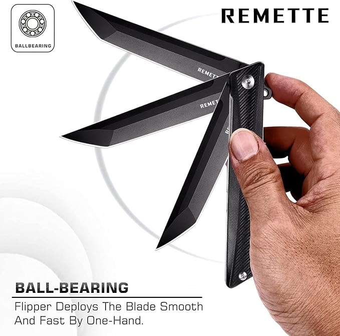 REMETTE Tactical Folding Pocket Knife GD22K 3.6 Black PVD Tanto Blade Flip Open with Durable G10 HandleMen Women Everyday Carry EDCSharp Camping Hiking Daily Work Knives