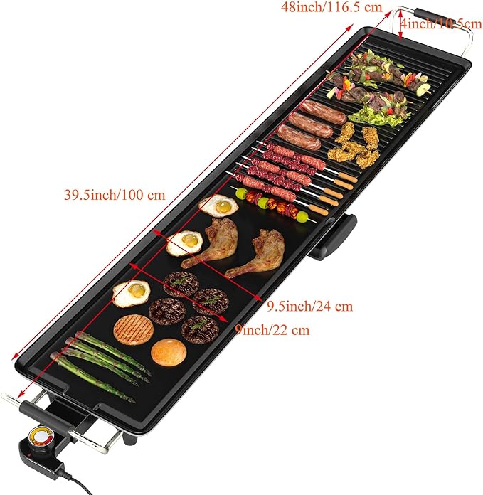 Costzon 39.5 Electric Griddle 1400W Nonstick Extra Large Griddle Long Table Top Grill w/4-Level Temp &amp Drip Tray Indoor Outdoor Cooking Plates Teppanyaki Grill for Pancake BBQ Camping Gather