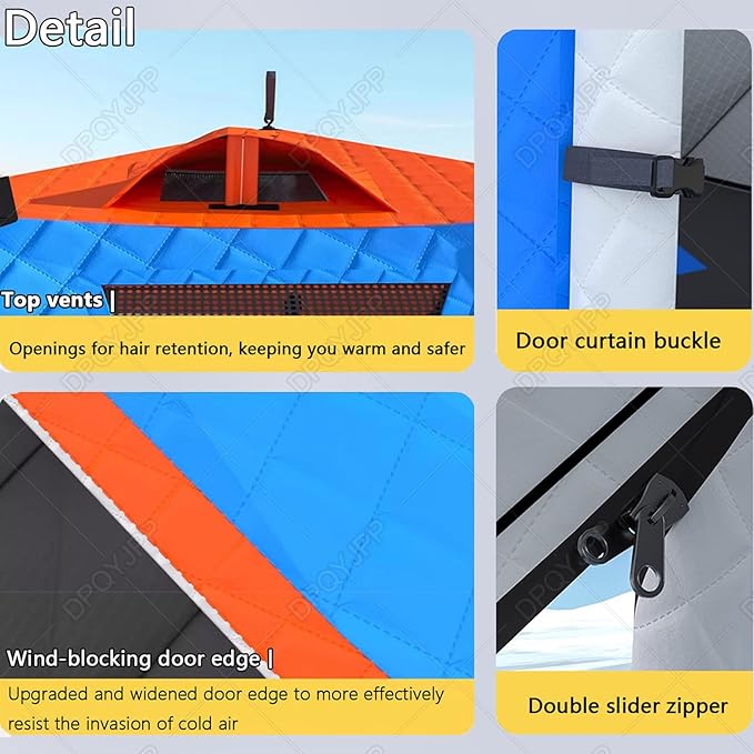 Winter Fishing Tent Fishing Tent pop up ice Fishing shelter with Stove Jack and Floor Portable ice Fishing Tent 420d Insulated Layer ice shanty Hexagon ice Huts Grey