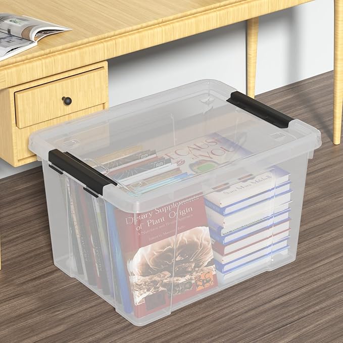 Sandmovie 4 Packs 50 Quart Large Plastic Clear Storage Box with Wheels Clear Totes for Storage with Lids