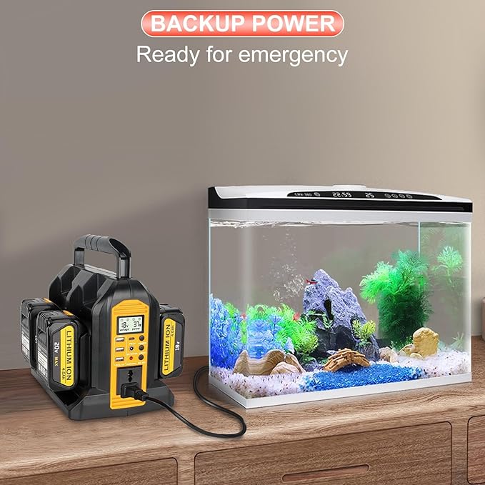 DC 20V to AC 120V Power Inverter Compatible with Dewalt 20V Max Battery 350W Pure Sine Wave Portable Power Inverter Converter with LCD Display and LED Light 4 Battery Port