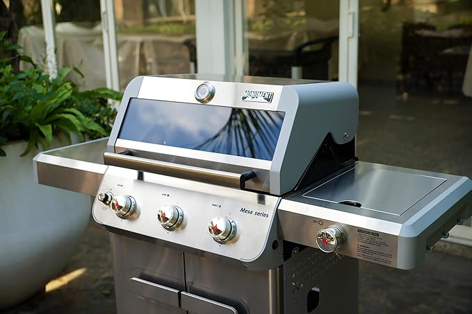 Monument Grills Outdoor Barbecue Stainless Steel 3 Burner Propane Gas Grill 48000 BTU Patio Garden Grill with Side Burner and Knob Controls Mesa305 with BBQ Cover