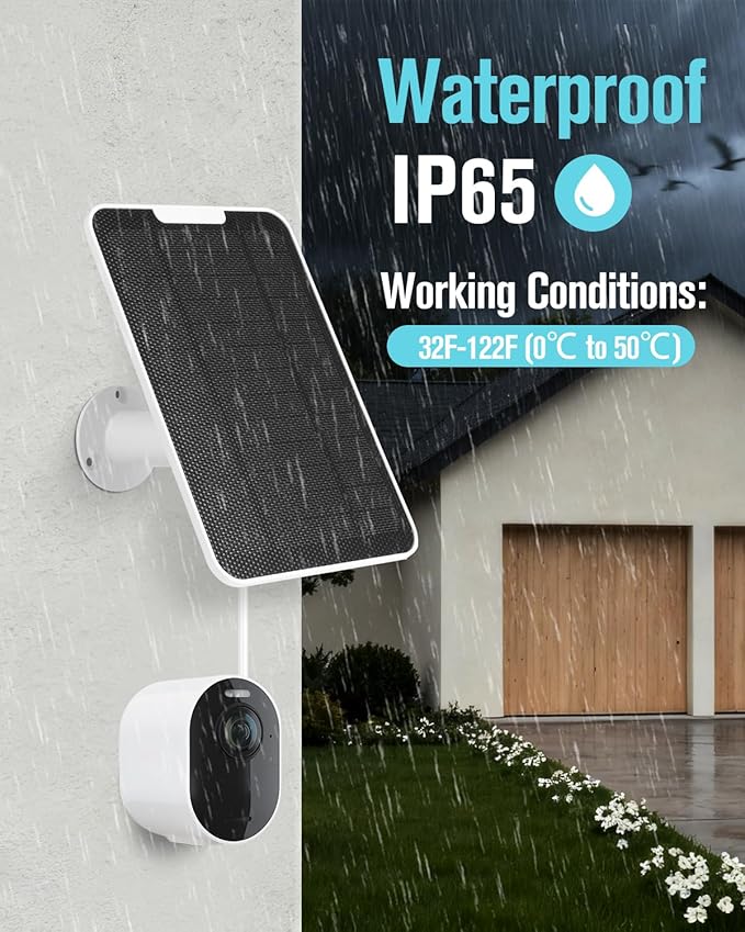Solar Panel Charger Compatible with Essential Series Pro 6/6 XL/5S/4/3 Go 2 Ultra Series &amp Wireless Floodlights 6V 5W Solar Panel for Arlo Security Camera P65 Weatherproof 9.8ft Cable 2 Pac