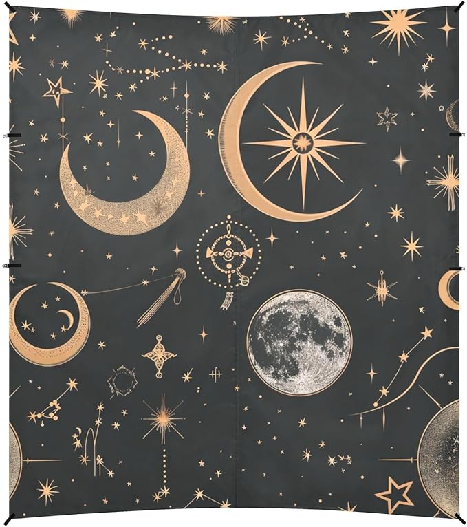 ALAZA Moon Stars Astrology Bohemian Beach Tent Sun Shelter Portable Canopy Sunshade for Outdoor Camping Picnics Backyard Fun 10x9 ft