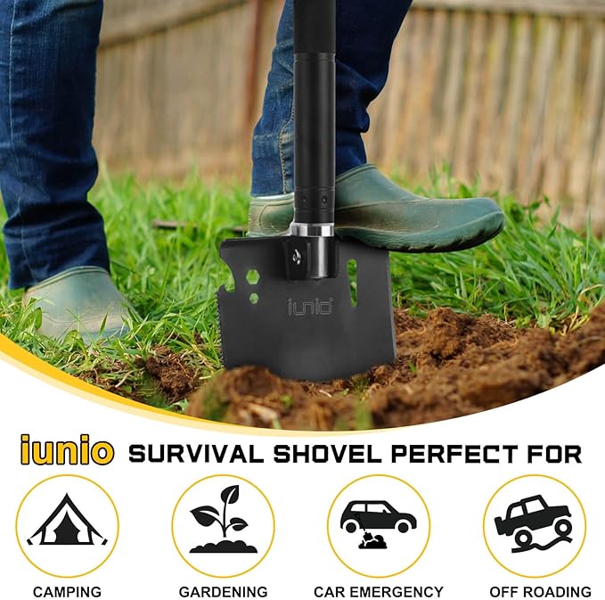 iunio Camping ShovelShovel Folding Portable Multitool Foldable Entrenching Tool Collapsible Spade for Backpacking Trenching Hiking Survival Car Emergency