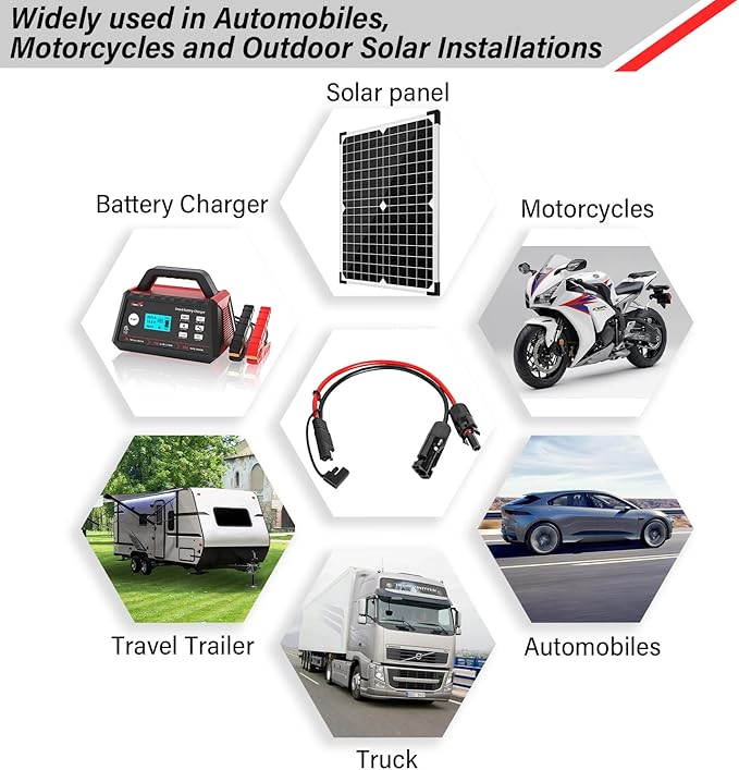 MOOKEERF 100FT 10AWG Solar SAE Connector Extension Cable for RV Caravan Motorcycles Automobiles Trucks Travel Trailers and Outdoor Solar Installations with SAE Polarity Reverse Adapter