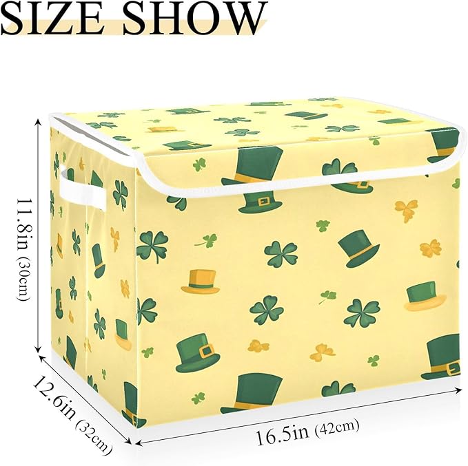St. Patrick's Pattern Fabric Storage Bins with Lids and HandleFoldable Storage Bins with LidsCloset Organizers for Clothes Storage Room Organization Office Storage Chest Organizer