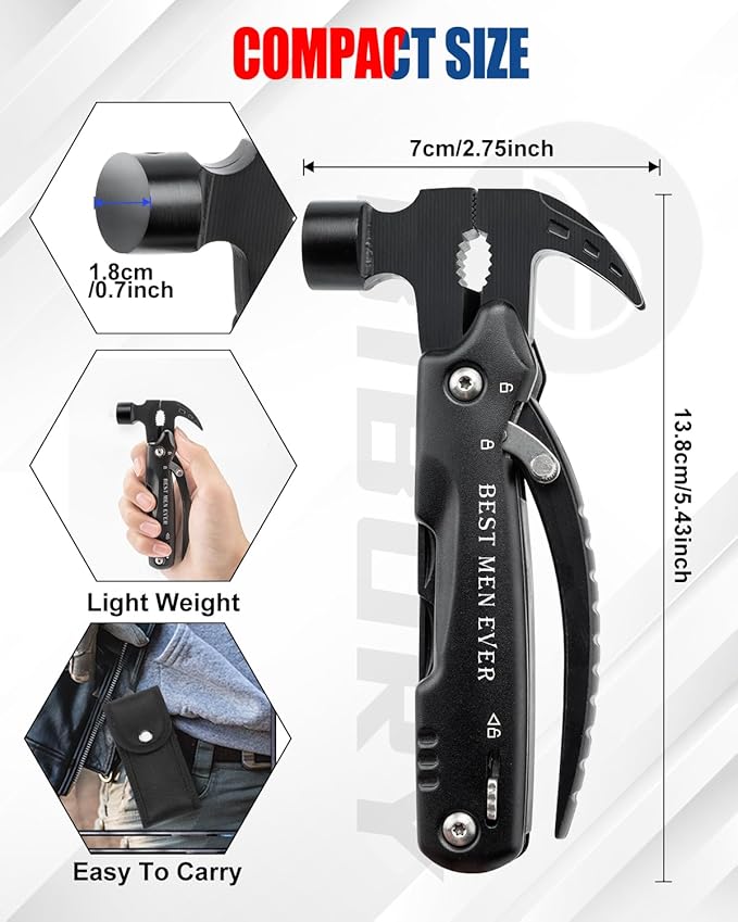 BIBURY Multi-Tool Gifts for Him 12 in 1 Hammer Multitool Gifts for Men Gift for Dad Who Have Everything Mens Valentines Day Gifts Cool Gadgets for Boyfriend Husband