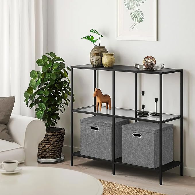 Linen Storage Bins with Lids13 x 13 Inch Foldable Fabric Cube Baskets Boxes Organizer for Closet Shelves and Home. (Gray (13x13) 4 pack)