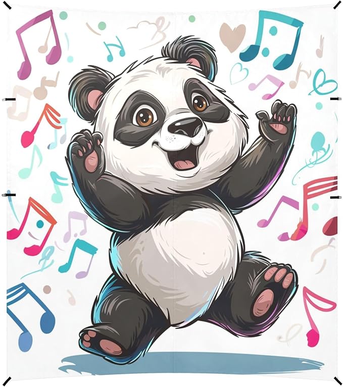 ALAZA Cute Panda Musical Notes Beach Tent Sun Shelter Portable Canopy Sunshade for Outdoor Camping Picnics Backyard Fun 10x9 ft