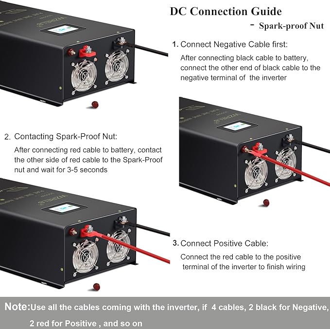 WZRELB 3500W Split Phase Pure Sine Wave Inverter 24V DC to 120V 240V 5 AC Outlets Hardwire Terminal High Efficiency up to 91.6%