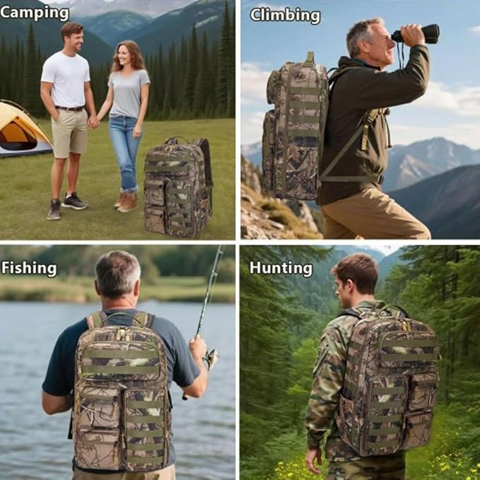 EUNOGO Hunting Backpack Camo Hunting Backpacks &amp duffle Bags Water resistant for Camping Hiking-30L(Green)