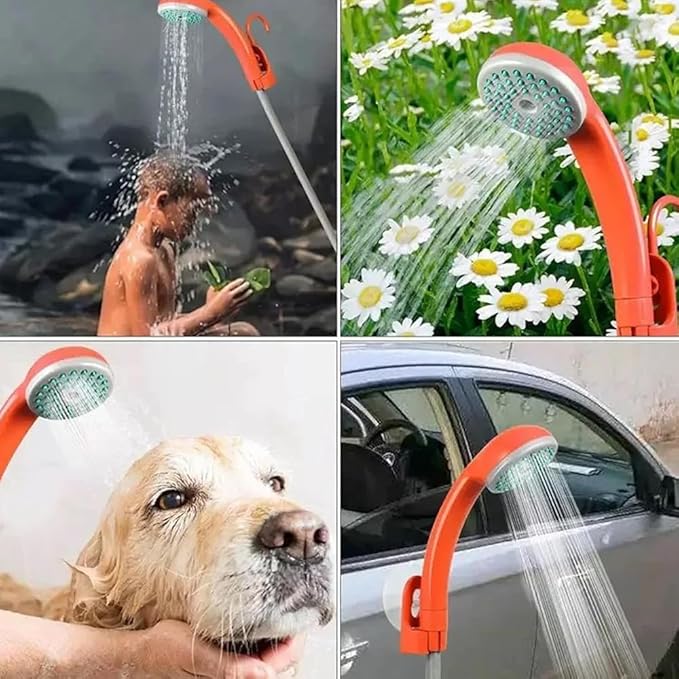 Camping Showers PortableCar Shower HeadPortable USB Charging2.5-3.5L/Min Water Volume2m Hose5m Wirefor Camping Hiking Travelingwith Nozzle and BucketOrange