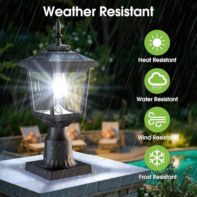 Greluna Solar Post Light Outdoor 60 Lumens Dusk to Dawn Lamp Post Light Solar Powered &amp Waterproof Fits 6x6 Wooden Posts 3 Inch Poles for Garden Pathway Driveway Fence &amp Yard（Cool Whit