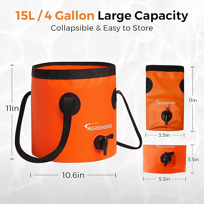 Portable Shower for Camping Rechargeable Shower Pump with LED Display 3-Level Spray Modes Bundled with Collapsible Bucket with Spigot 4 Gallon Portable Foldable Bucket with Handle for Camping