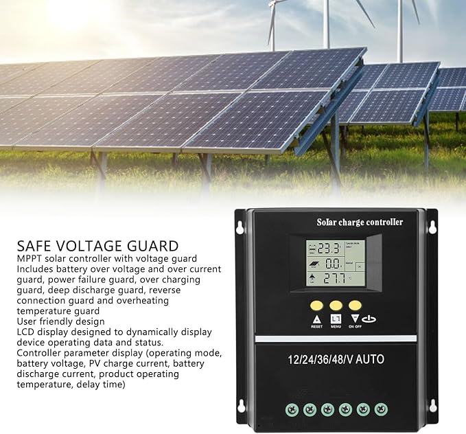 MPPT Solar Controller 60A 80A 100A 200A LCD Display 7 Working Modes Multifunctional Dual USB 5V Charging Ports Battery Compatible with Seal Gel Flooded LifePO4 (80A)