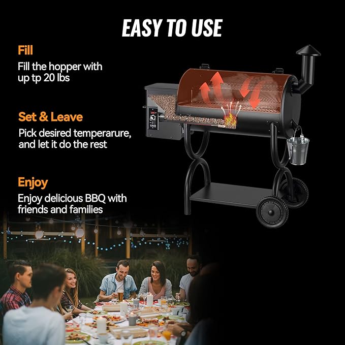 Z GRILLS ZPG-550B Wood Pellet Smoker Grill Auto Temperature Control 553 sq in Cooking Area 8 in 1 Grill for Outdoor BBQ Black
