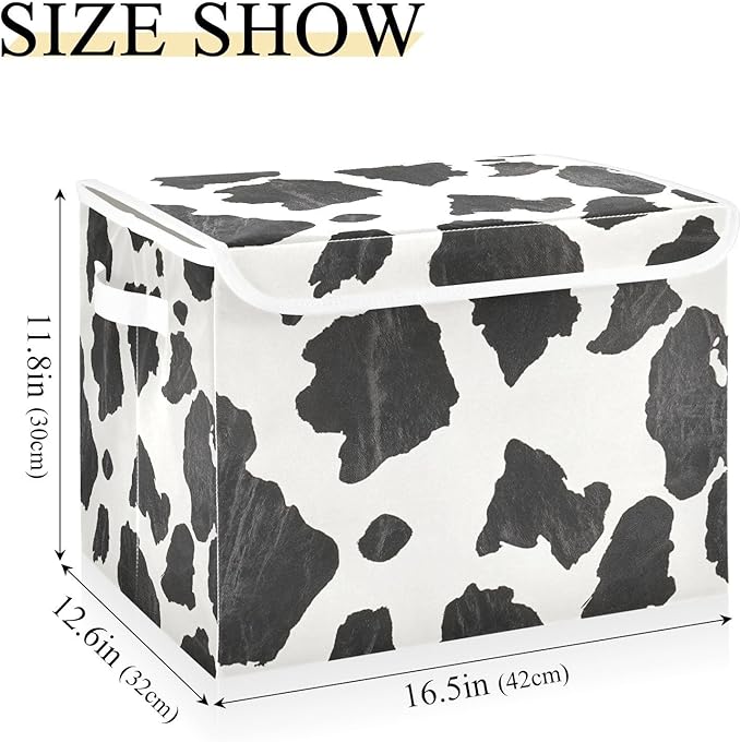 Collapsible Storage Bins with Lids Decorative Fabric Storage Cubes Closet Organizer and Storage Basket Boxes Containers for Clothes Box Chest Nursery Folding Rectangle Classic Cow Print