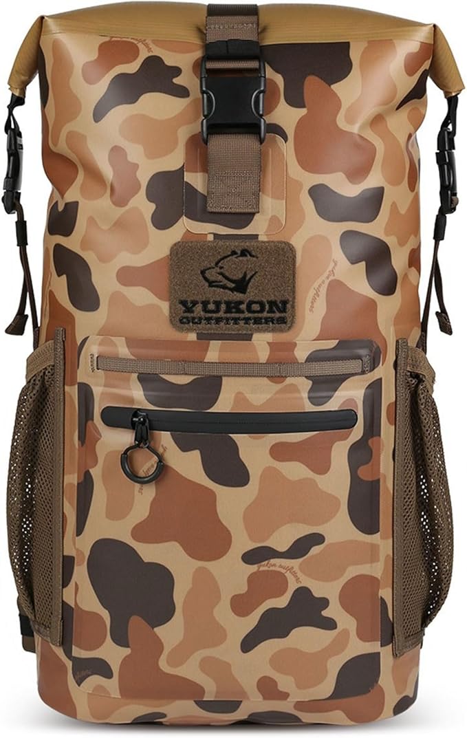 Yukon Outfitters Castor Waterproof Backpack | Roll-Top Dry Bag w/Padded Straps |Durable 25.5L Pack for Hiking &amp Outdoor Gear - Vintage Camo