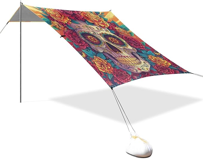 ALAZA Sugar Skull The Day of Dead Beach Tent Sun Shelter Portable Canopy Sunshade for Outdoor Camping Picnics Backyard Fun 10x9 ft