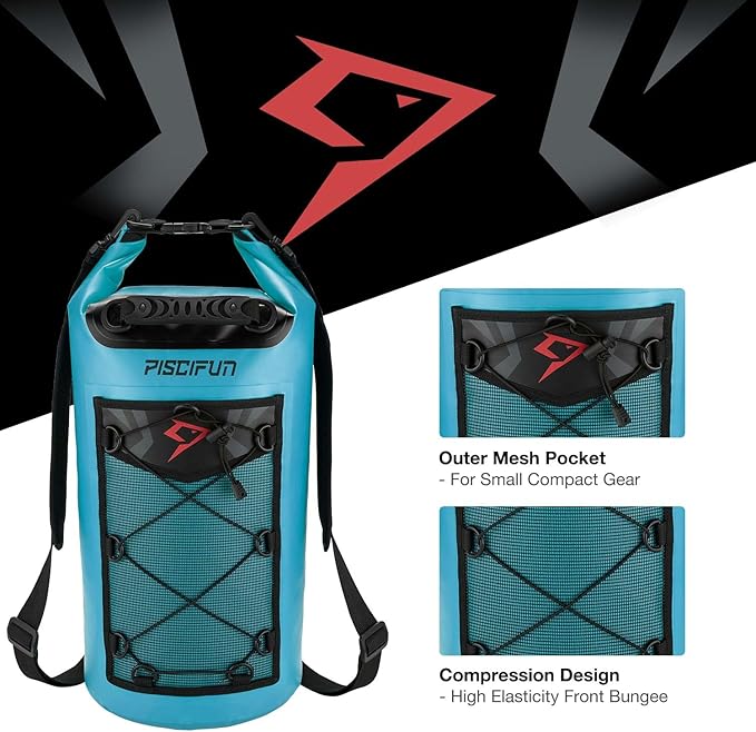 Piscifun Dry Bag Waterproof Floating Backpack 10L/20L/30L/40L with Waterproof Phone Case for Boating Kayaking Fishing