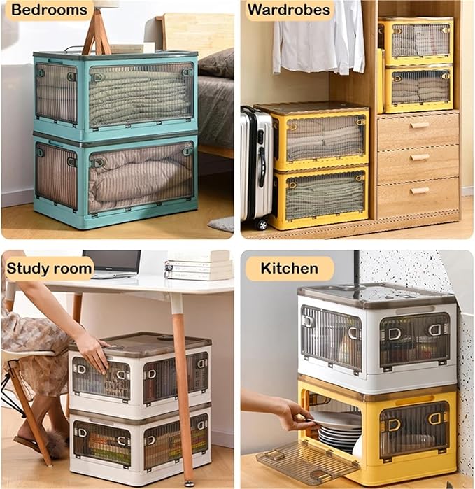 BGRORIO Foldable Storage Box with Wheels - Stackable Closet Organizer for Clothes Quilts Toys Books Sundries Storage(WG ZDSNX O M)