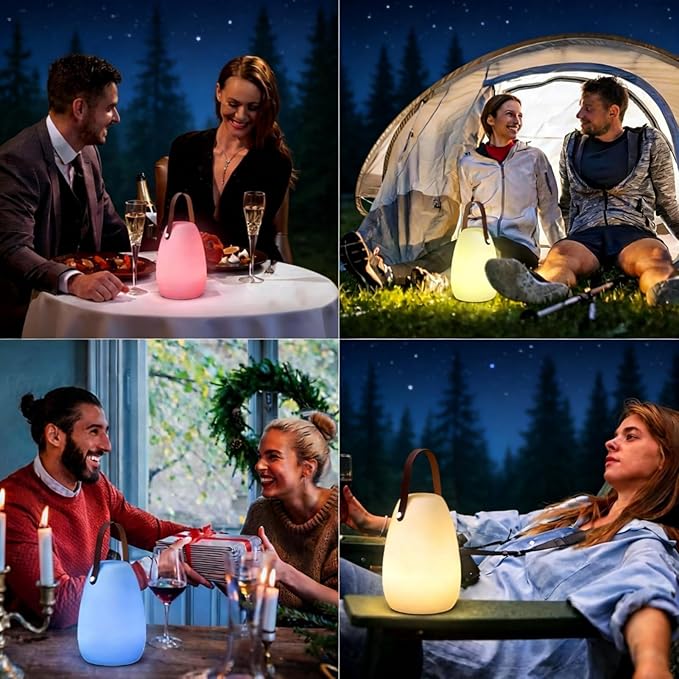 uuffoo Rechargeable Portable Table Lamp Cordless RGB Lantern with Remote Decorative LED Night Light IP44 Waterproof Indoor Outdoor Lamp for Bedroom Patio Garden Wedding Party