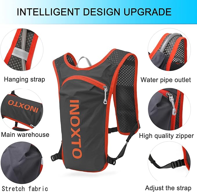 INOXTO Running Hydration Vest BackpackLightweight Insulated Pack with 1.5L Water Bladder Bag Daypack for Hiking Trail Running Cycling Race Marathon for Women Men