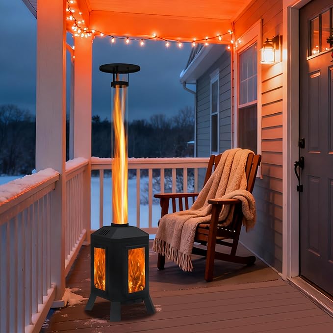 Wood Burning Patio Heater with Glass Viewing Window Glass Tube Fire Pits for Outside Wood Burning Outdoor Fire Pit for Backyard Patio