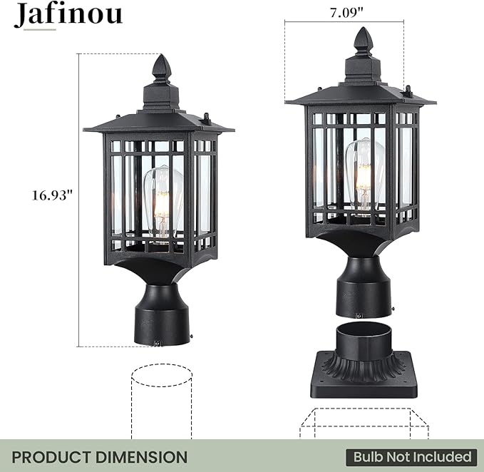 Outdoor Post Light17in Matte Black Lamp Post Light Fixture Waterproof Aluminum Housing with GlassOutdoor Lighting Pole Lantern for Outside Yard Patio Pathway Garden Deck Hard Wired