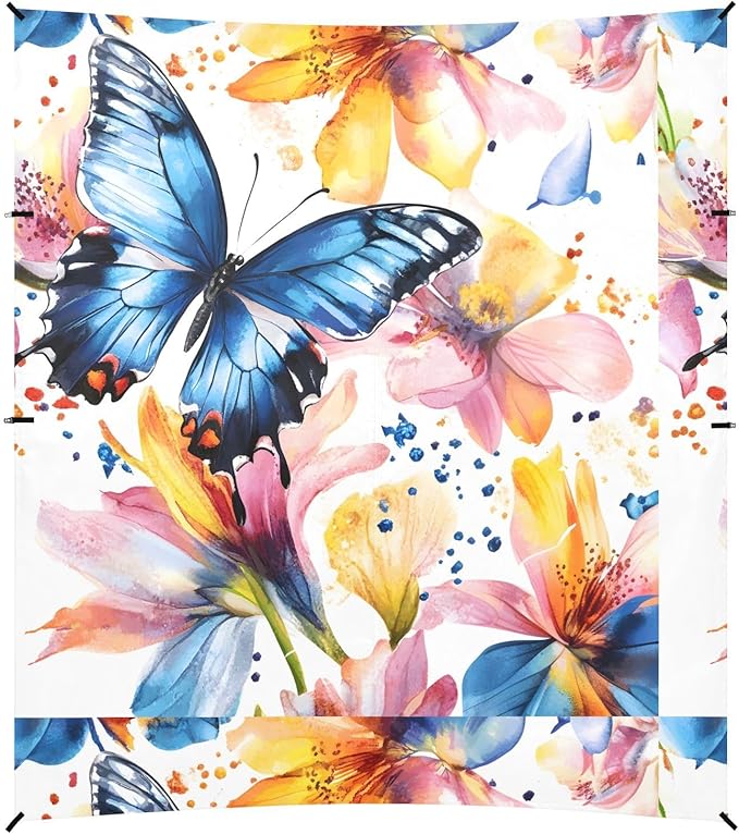 ALAZA Butterfly Colorful Iris Flowers Beach Tent Sun Shelter UPF50+ Protection Beach Shade Canopy w/ 4 Sandbags for Outdoor Camping Fishing Backyard Fun Picnic 10x9 ft