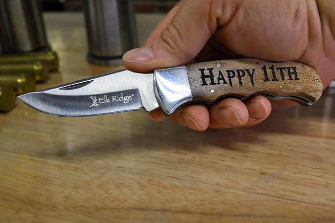 Engraved Pocket Knife With Personalized Wood Box | Anniversary for him | Unique 7 year Gifts For him