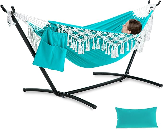 PNAEUT Tassel Hammock with Stand (Aqua) A01YSB01T