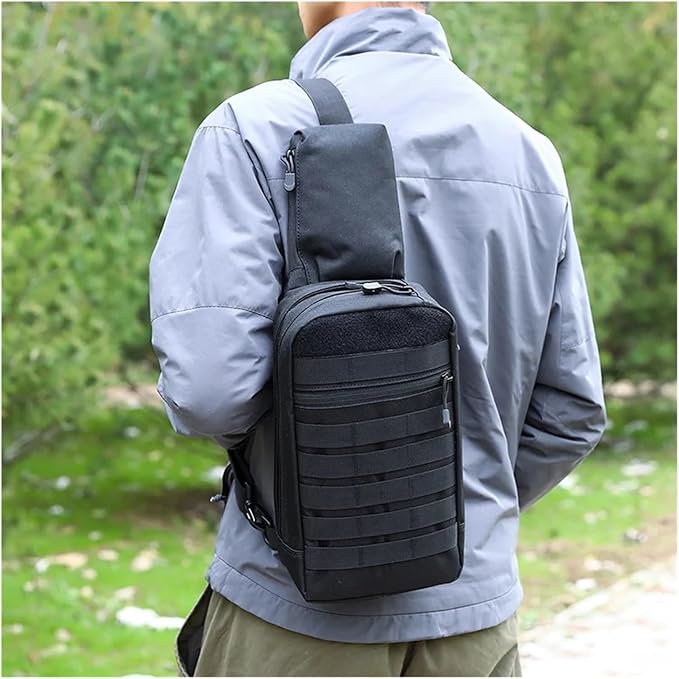 Outdoor Camping Chest Bag for Men Camouflage Backpack Travel Cycling Mountaineering Crossbody Waist Shoulder Sling Tactical Bag(Black Camo)