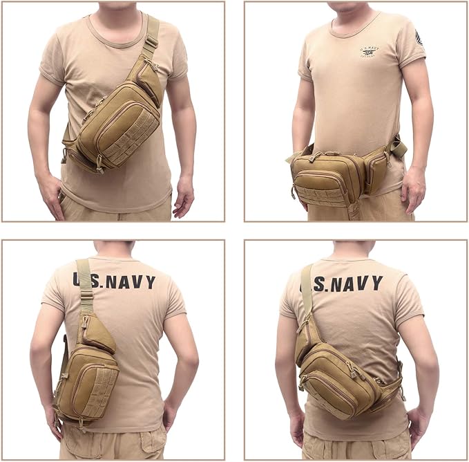 Concealed Pistol Bag Multipurpose Nylon Tactical Handgun Case Fanny Pack Waist Bag Bumbag Chest Pack with Molle Webbing Loop (Mud)