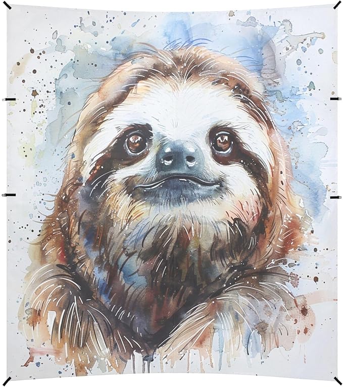 ALAZA Sloth Portrait Watercolour Beach Tent Sun Shelter UPF50+ Protection Beach Shade Canopy w/ 4 Sandbags for Outdoor Camping Fishing Backyard Fun Picnic 10x9 ft