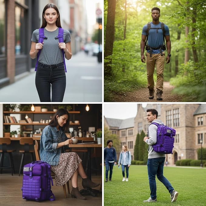 45L Military Tactical Backpack for Men &amp Women Bug Out Bag Assault pack Molle Daypack Hiking Trekking Rucksack(45L purple)