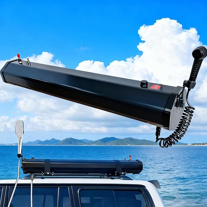 Portable Roof Rack Shower with Pressurized Water Tank Adjustable Shower Head and Hose for Off-Road Camping SUV Truck RV Overlanding and Outdoor Adventures 30L (7.9 gal)